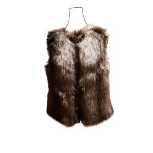 Dennis Basso Women's Brown Faux Fur Vest Sz: M